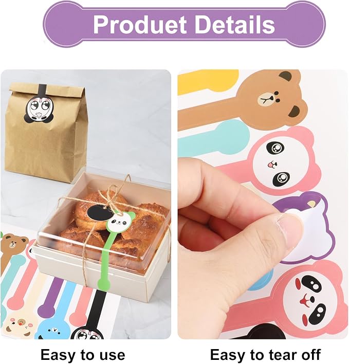 400Pcs Handmade Food Baking Seal Stickers Labels,Cute Animal Long Label Bakery Stickers,Self Adhesive Goods Bakery Sticker Sealing Tamper Proof Sticker for Pastry Bags Lollipops Candy Cake