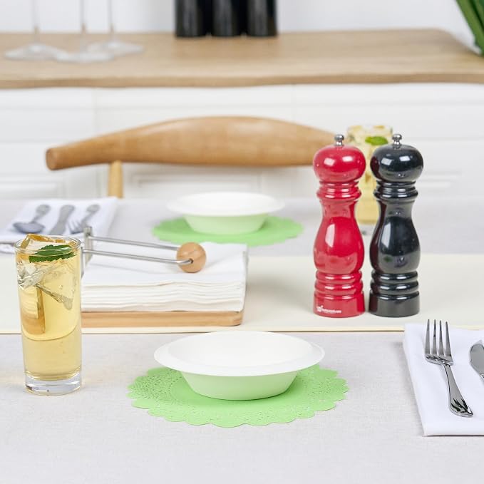 Pastry Tek 8 x 8 Inch Paper Lace Doilies, 4000 Disposable Table Doilies - Elegant Lace Finish, Long Lasting, Green Paper Doily, for Pastries, Cupcakes, Desserts - Restaurantware