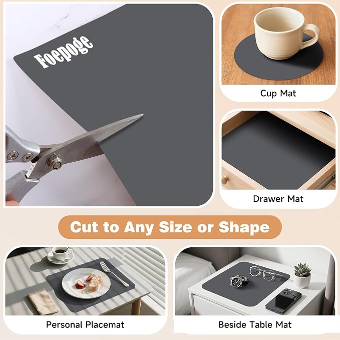 49.2" x 15.7" Large Silicone Mat for Kitchen Counter Protector, Cuttable Silicon Countertop Protector Mat Heat Resistant Mats for Countertop, Cut to Fit Placemat Ship Roll by Foepoge, Dark Grey