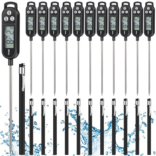 Copkim 12 Pcs Meat Food Thermometer Food with Probe Water Liquid Instant Read Digital Thermometer Kitchen Cooking Supplies for Cooking BBQ Milk Yogurt (Black)