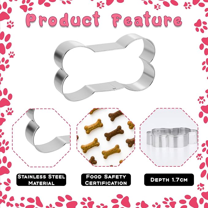 TIESOME 6 PCS Dog Bone Cookie Cutter, 3 Sizes Bone & Paw Print Cookie Cutters Set Stainless Steel Biscuit Mold Dog Theme Party Biscuit Cutter for Theme Party, Treats, and Homemade Baking