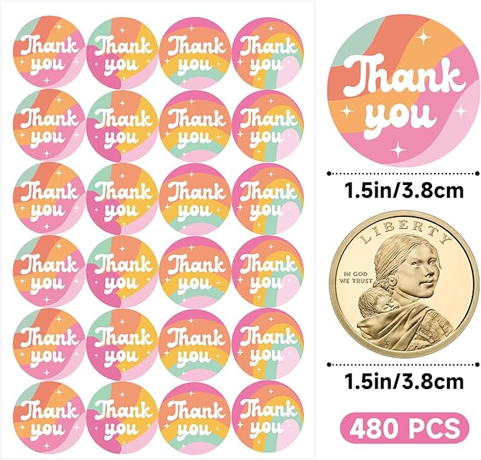 Anwyll Thank You Stickers - Rainbow Star Thank You Stickers for Small Business 480Pcs 1.5In Thank You Sticker for Packaging Self Adhesive Thank You Party Favor Seal Label Sticker for Card(4 Design)