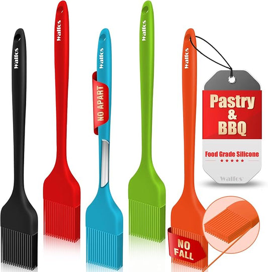 Walfos Silicone Pastry Brush, 600℉ Heat Resistasnt Basting Brush, Perfect for Baking,BBQ Grill,Kitchen Cooking,BPA Free and Dishwasher Safe (5 Pcs)