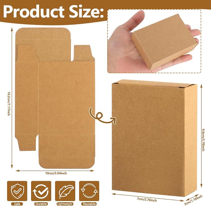 RYKOMO 100 Pack Kraft Soap Boxes Packaging for Homemade Soap, 3.8 x 2.8 x 1.2 Inch Small Soap Packaging Boxes Mini Soap Gift Box for Homemade Soaps Bakery Candy Cookies Packaging