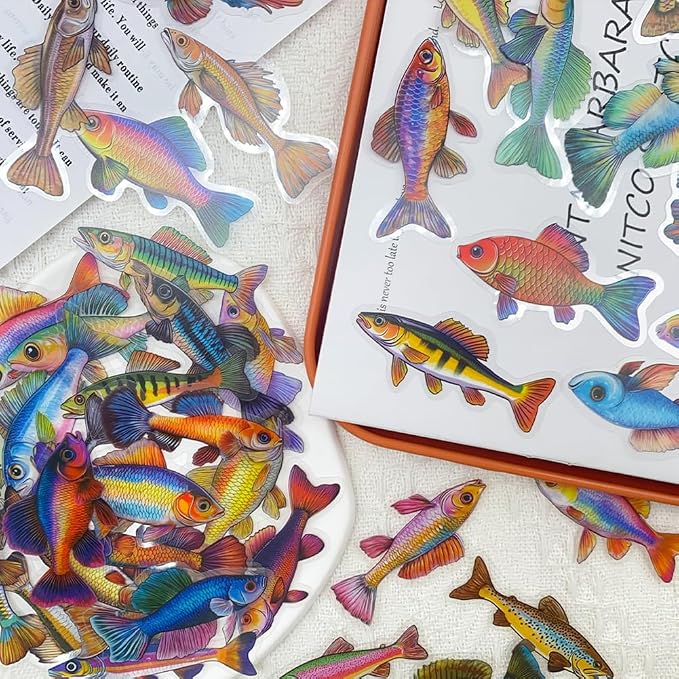 Fish Stickers, 100Pcs Waterproof Vinyl Tropical Fish Decals for Water Bottles Laptop Luggage Scrapbook Journal Cute Aquarium Fish Stickers for Fishing & Ocean Animal Lover Gifts