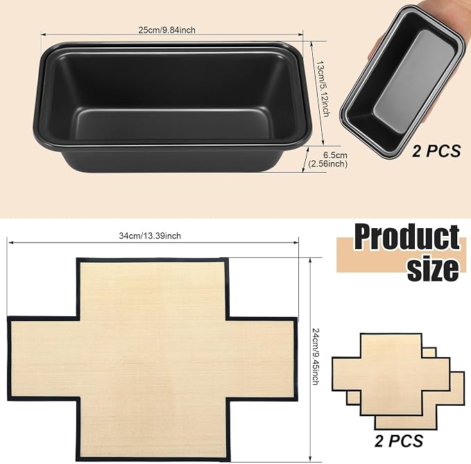 8 Pcs Loaf Pan with Liners Set 9 x 5 Inch Non-stick Bread Pan and Silicone Loaf Liners for Homemade Baking Carbon Steel Rectangular Baking Tray for Kitchen Sourdough Sandwich Home(Black)