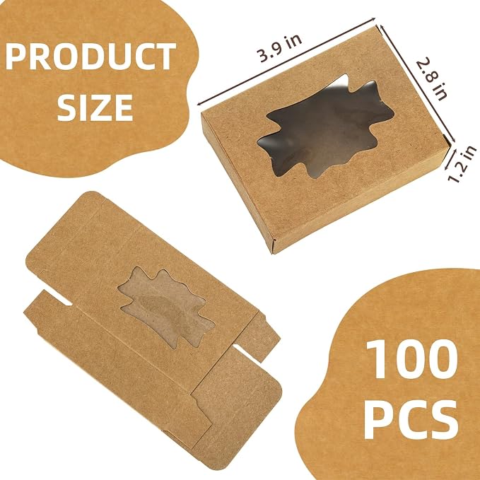 WRINGKIT 100 Pack Soap Boxes with Window, Kraft Paper Treat Cookies Boxes, Rectangle Small Soap Gift Wrappers Packaging Box, Soap Making Supplies for Bakery, Chocolate, Sweet, Jewelry Display