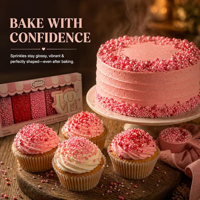 Confect Sprinkles for Cakes & Cupcakes Decoration Assorted pack of 5 Pink Pop Sprinkles Mix Blush Pink, Baby Suger & Coral Dragees Baby Pink Jimmies Vegan, Gluten-Free, Nut-Free, Soy-Free, Dairy-Free , Handcrafted Sprinkle- 5 Oz