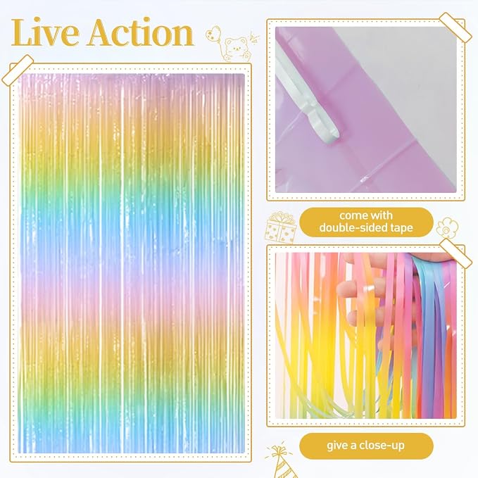 157PCS Pastel Balloons Arch Garland Kit with Macaron Rainbow Fringe Curtain for Birthday Bridal Baby Shower Wedding Valentine's Day Pride Month Block Party Decorations