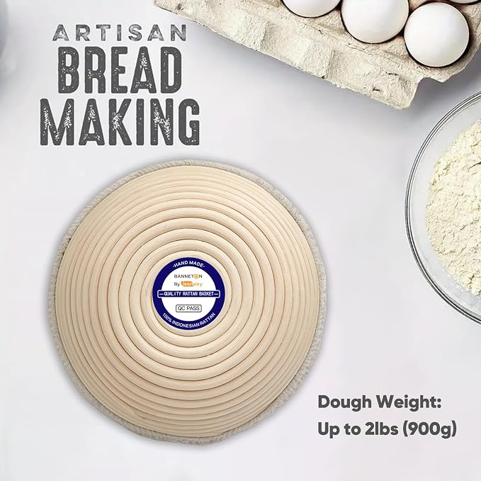 Banneton Bread Proofing Basket with Brochure Set of 2, Sourdough Baking Supplies for Rising, Round & Oval Proving Baskets with Liners, Handmade from Quality Natural Indonesian Rattan