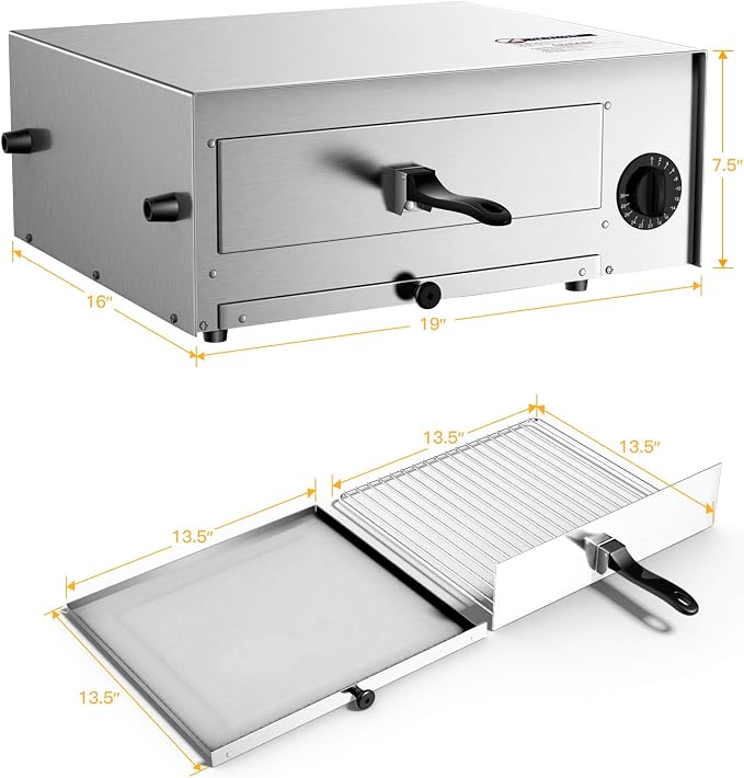 Giantex Electric Pizza Oven Indoor, Stainless Countertop Pizza Maker with Timer, Removable Crumb Tray for Commercial and Home Use, Fits 12" Pizzas