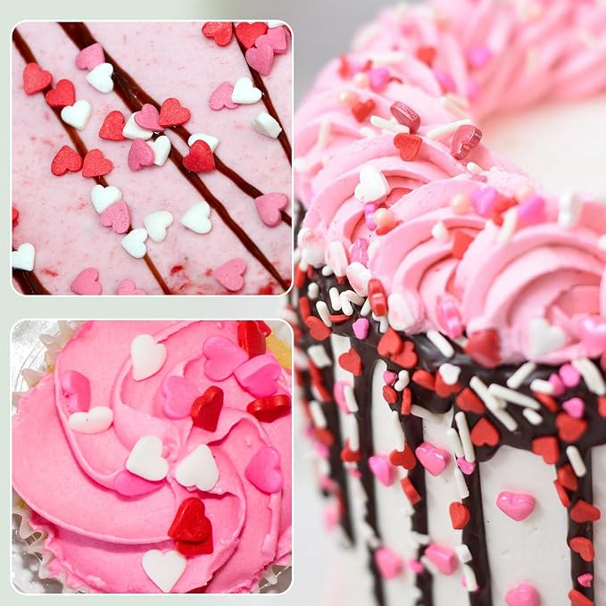 Twisweet Heart Sprinkles for Cake Decorating, Edible Red Pink White Sugar Sprinkles, Mix Baking Candy, Cupcake Topper Cookie Ice Cream Cake Decorations, Valentine Mother's Day Birthday Wedding Party Supplies (100g/3.53oz)