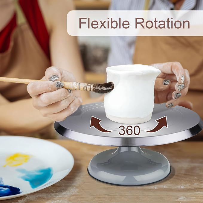 LEOLIO Large 10'' Heavy Duty Sculpting Wheel, Premium Aluminium Alloy Turntable with Double Ball Bearing for Cake Decorating, Painting, Pottery, Ceramics Artists and Displaying Items (Grey)