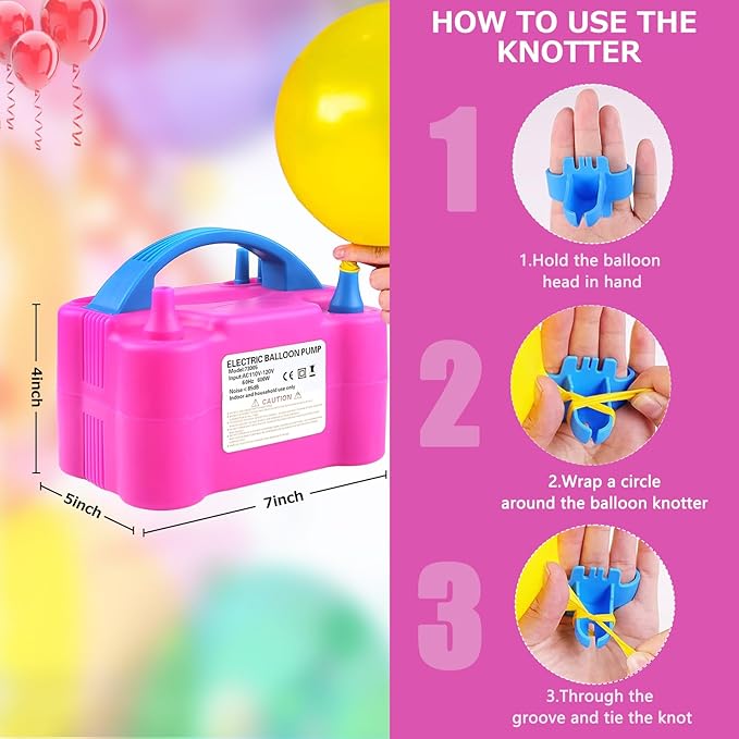 Balloon Pump Electric,110V 600W Balloon Blower Inflator Dual Nozzle Air Pump Balloons Inflator for Decoration, Party, Sport,Gifts:2 Balloon Tying Tools