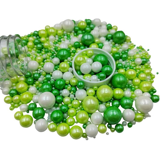 Edible White Green Sugar Pearls Candy Sprinkles 120G/ 4.23Ounce Baking Cake Sprinkles Cupcake and Cake Topper Cookie Decorations Wedding Party Valentines Halloween Christmas Supplies