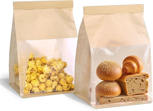 100 Pack Bread Bags with Tin Tie，Small Bakery Bags with Clear Window，Bagel Bags，Cookie Bag for Bakery, Homemade Bread，Popcorn，Cookies，Coffee Bean