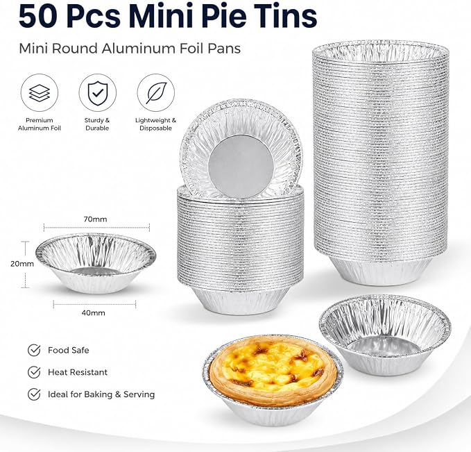 50Pcs Mini Pie Tins, Round Aluminum Foil Pans, Disposable Small Tart Pans for Baking