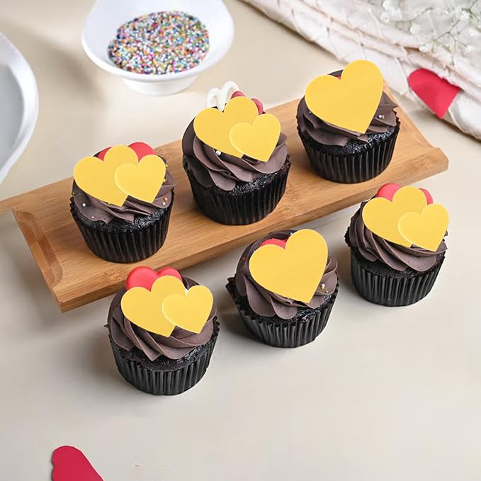 60 PCS Edible Heart Cupcake Toppers Wafer Paper Sweet Love Heart Cake Decorations Edible Wedding Engagement Cupcake Picks for Valentine's Day Wedding Bridal Shower Birthday Party Decor Supplies Gold