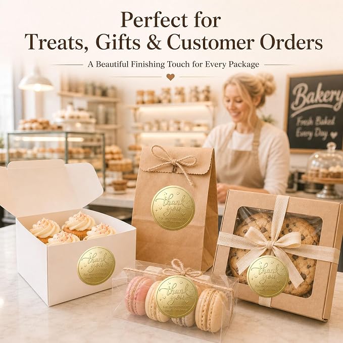100PCS Thank You for Supporting My Small Business Stickers,Matt Gold Foil Labels for Boutique Packaging, Bakery Boxes, Dessert Treat Bags, Shipping Mailers, Handmade Sellers & Small Shops.1.6 inch