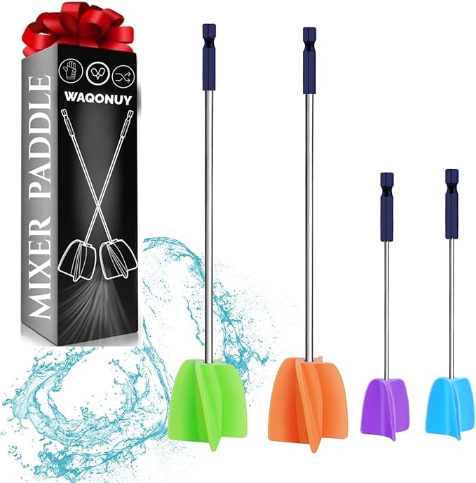 2 Big+2 Small Silicone Resin Mixer Paddles for Drill, Epoxy Mixer Attachment for Drill, Paint Mixer/Paint Stirrer for Mixing Resin, Epoxy, Silicone Molds