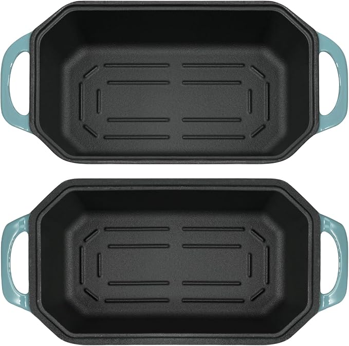 Flavehc Bread Pan Cast Iron Loaf Pan with Lid Bread Loaf Pan 8.5x4.5 Inch Loaf Pan Enameled Cast Iron Sourdough Loaf Pan, LightBlue