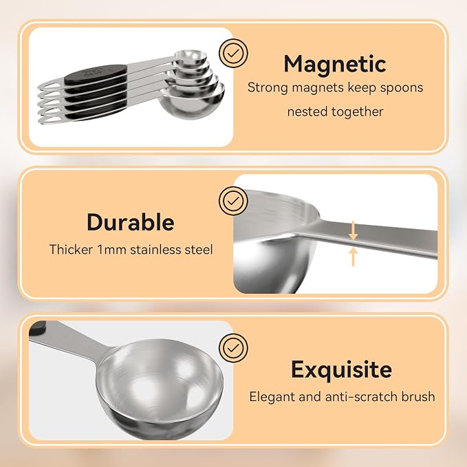 LEIFENY 1PCS 1Tbsp(3tsp, 1/2oz, 15ml) Single 18/8 Magnetic Measuring Spoon, 304 Stainless Steel Individual Measure Scoop Only for Baking & Cooking, Metal Kitchen Gadgets Essentials