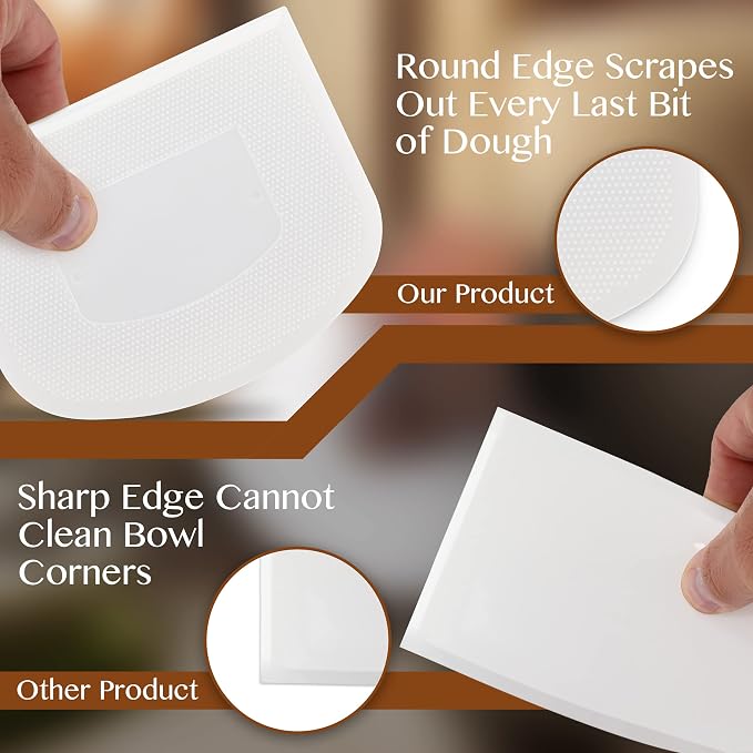 Ram-Pro White And Green Bowl Scraper Flexible Food Safe Plastic Scraper Chopper Multipurpose Good Grip Curved and Flat Edge Pizza and Dough Cutter for Kitchen Pack of 2