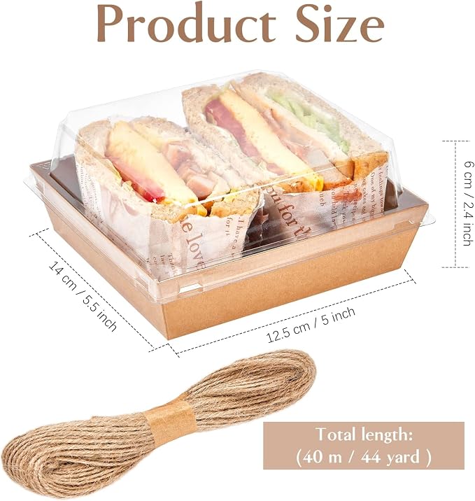ZORRITA Paper Charcuterie Boxes with Clear Lids, 50 Pack, 5 Inch, Brown | Square To Go Dessert Containers, Small Bakery Boxes, For Cake, Cookies, Sandwich, Strawberries