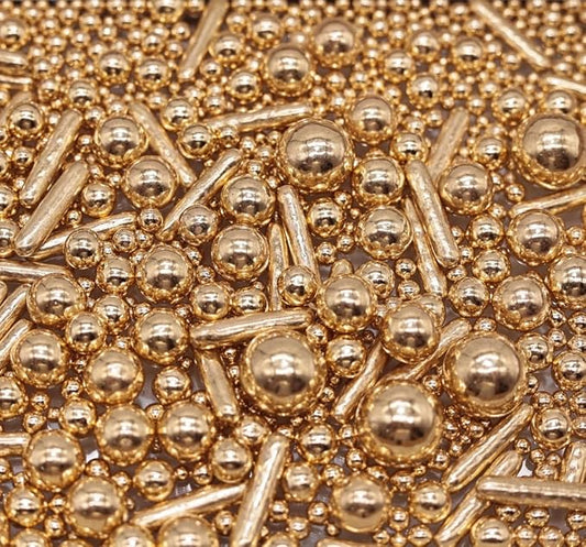 Pearl Sprinkles Golden- 26 Styles Mixed Size Round Baking Decorations | For Cakes, Cupcakes, Cookies, Donuts & Ice Cream, Food Grade Pearl Cake Toppers