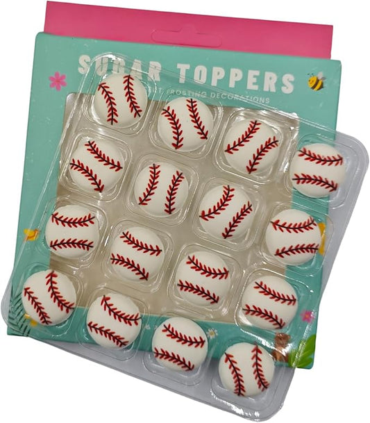 Edible 16 pieces Baseball cake decorations, cupcake toppers, perfect Icing Cookies decro for Sports Valentine's Day Birthday Halloween Thanksgiving Christmas party Team Dinner