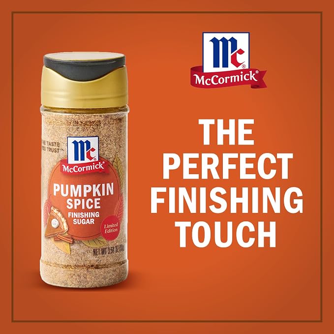 McCormick Finishing Sugar, Pumpkin Spice, Limited Edition, Sweet Blend of Warm Pumpkin Spices, The Perfect Finish for Cookies, Muffins, Pancakes, Bread, and More, 3.66 oz (Pack of 2)
