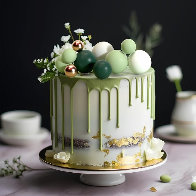 75 Pcs Cake Balls Topper Decorations Foam Cupcake Topper Mini Balloon Cake Topper Balls Cake Picks for Cake Deco Birthday Party Wedding（Green,Gold, White）