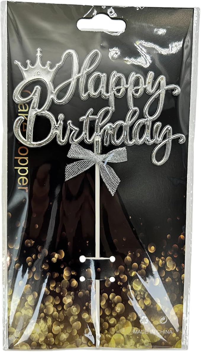 Elegant Acrylic Birthday Cake Topper with Crown & Bow Design - Reusable Decoration for Party, Wedding, Baby Shower (Silver)