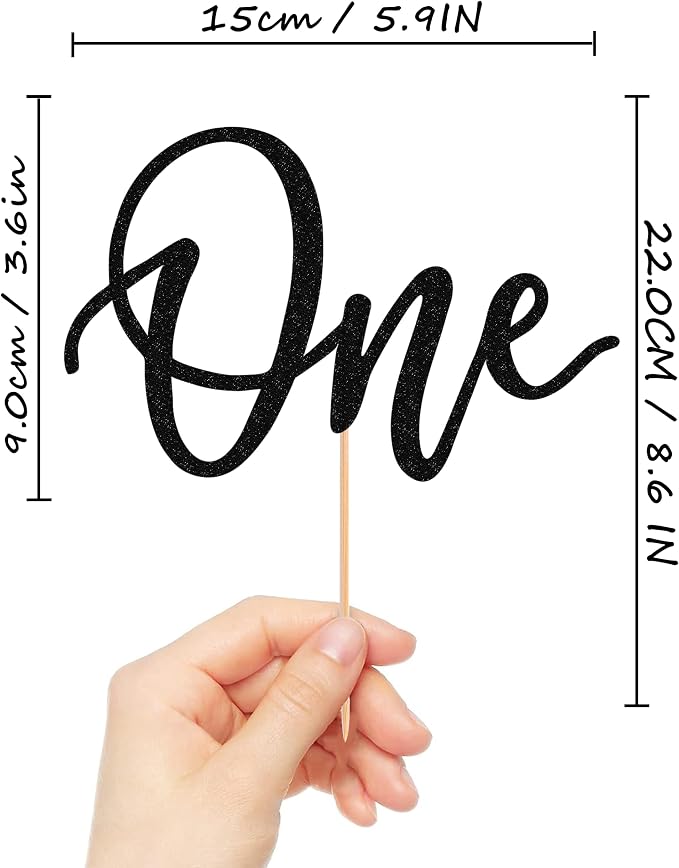 MYAMPED First Birthday Cake Topper - Glitter Black One Sign 1st Birthday Cake Decorating Supplies, Suitable for Baby Shower Favors, Birthday Party or Photo Booth Props