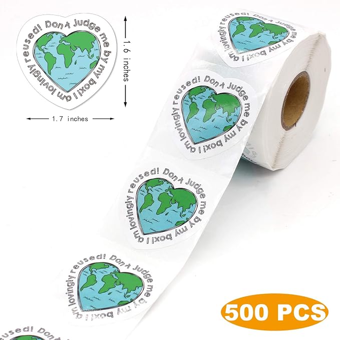 Muminglong 1.5 Inch Don't Judge Me My Box, Recycle Sticker, Thank You Sticker, Love Shaped Earth, Handmade Packaging Label, 500 PCS