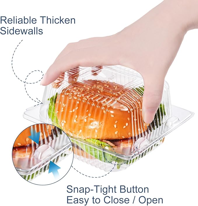 100 Pack Clear Clamshell Food Containers, Disposable Plastic Hinged Clamshell Take Out Container with Lids, To Go Food Containers for Dessert, Hamburger, Cakes Slice, Cookies, Salads, Snacksetc