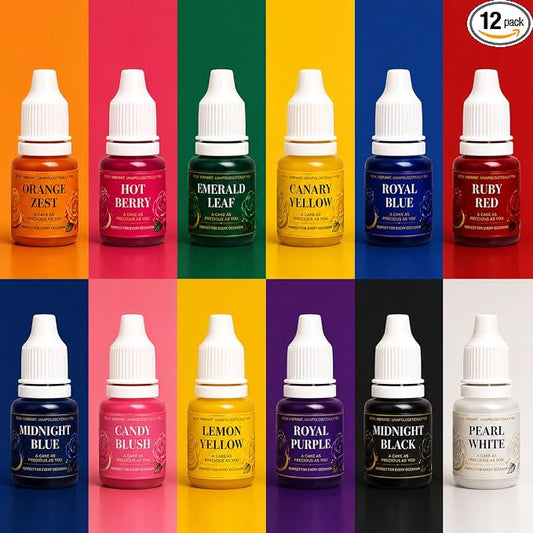 Confect Everyday Essentials Gel Food Coloring Set – 12 Highly Pigmented Colors for Buttercream, Cakes, Cookies, Macarons & Baking – 10mL Bottles