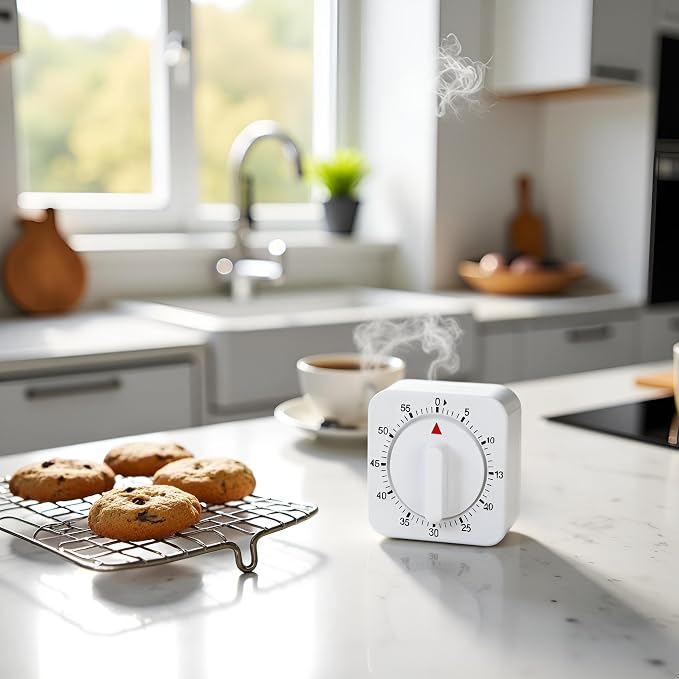 2Pcs White Timer Clock 60-Minute Mechanical Kitchen Timer Wind up Visual Cooking Clock with Loud Alarm No Batteries Required Ideal for Cooking Baking and Kitchen Management