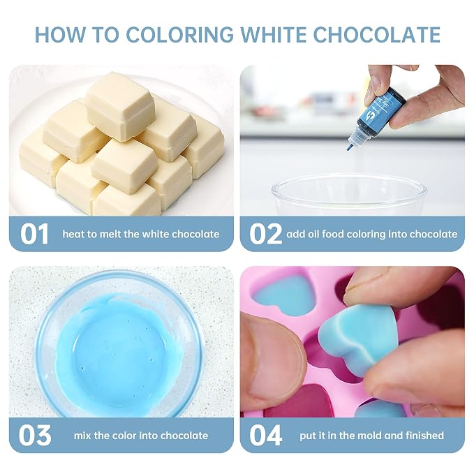 Oil Based Food Coloring for Chocolate 12 Colors x 10 ml Concentrated Oil Food Coloring for Melting Chocolate Candy Melts Cake Pops Strawberries