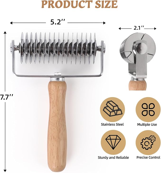 Pastry Lattice Roller Cutter, Stainless Steel Lattice Dough Cutter Wood Handle, Professional Pastry Crust Cutter, Household Time-Saver Cutting Tool Pie Bread Beef Wellington Pizza