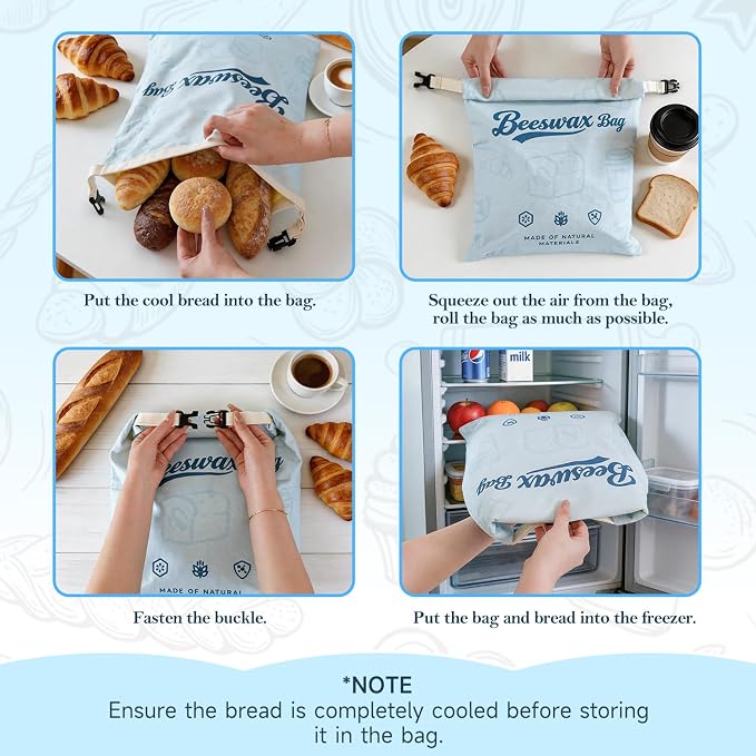 2 Pack Blue Beeswax Bread Bags for Sourdough, Reusable Organic Linen Beeswax Bread Bag 17 x 12.6 Inches, Food Storage Drawstring Cloth Bag, Freezer-Friendly Freshness Preservation for Homemade Baking