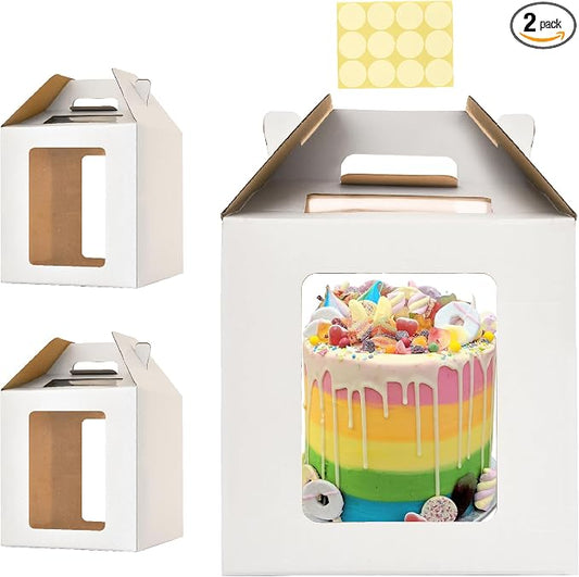 10x10x10 Inch Tall Cake Boxes with windows,8in 10in Tall Cake Carrier, Layer Cake Box,Large Tiered Cake Box,Durable White Bakery Box,Large cake box(2pack)