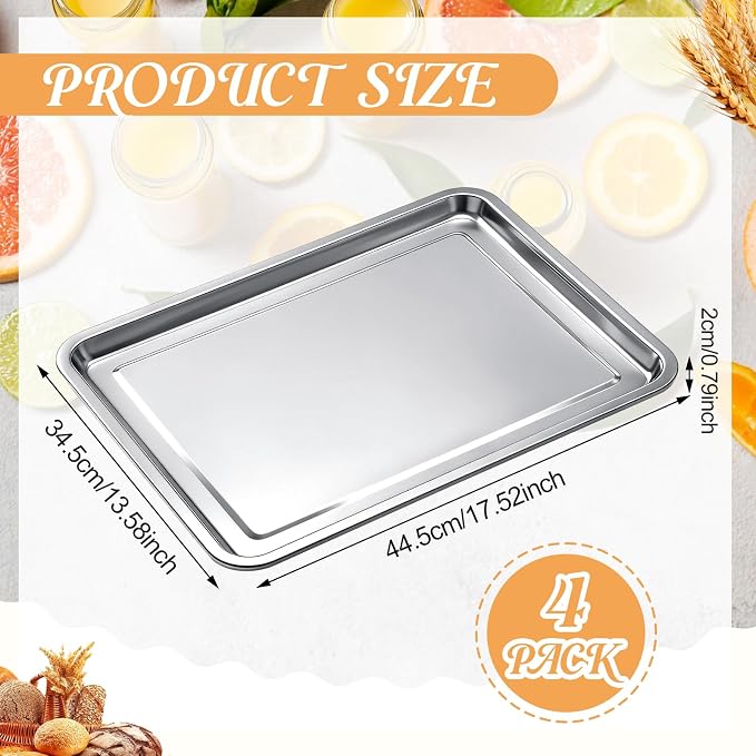 Ceenna 4 Pack Half Sheet Pan 18 x 13 Inch Baking Cookie Sheet Extra Large Nonstick Pan Roasting Steel Tray Commercial Quality Pans for Oven Restaurant Kitchen