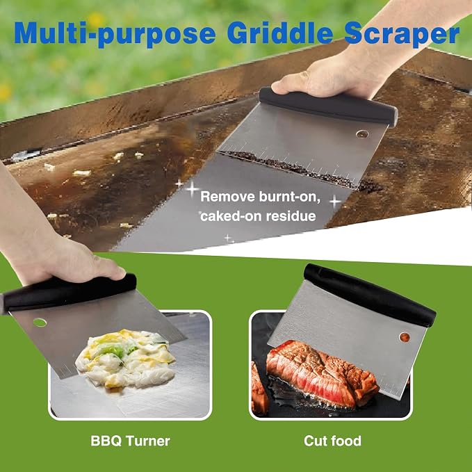 YBTMG Multipurpose Stainless Steel Grill Scraper for Outdoor Grill, Flat Top BBQ Scraper for Blackstone Griddle, Dough Scraper Cutter with Hanging Hole and Scale Mark
