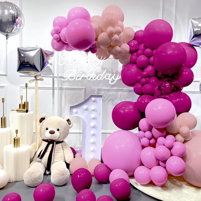 Red Purple Pink Balloon Garland Arch Kit, 160Pcs Hot Pink Dusty Purple Pastel Pink Balloons for Bridal Wedding Engagement Anniversary Girl Birthday Baby Shower Party Decorations