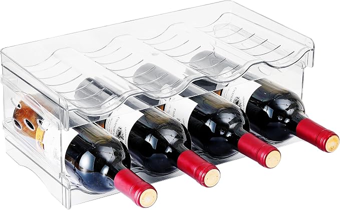IEEK 2 Pack Stackable Wine and Water Bottle Holder Free-Standing Fridge Wine Bottle Organizers Clear Plastic Water Bottle Holder for Cabinet,Refrigerator,Pantry,Kitchen Countertops,Holds 8 Bottles
