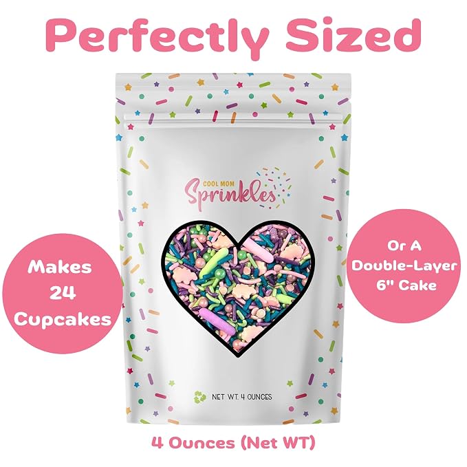 COOL MOM SPRINKLES Pink Dinosaur Sprinkles (4 oz.) – Dinosaur Themed Sprinkles for Decorating Birthday Cakes, Cupcakes, Cookies & Desserts – Mixed in the USA/Gluten-Free