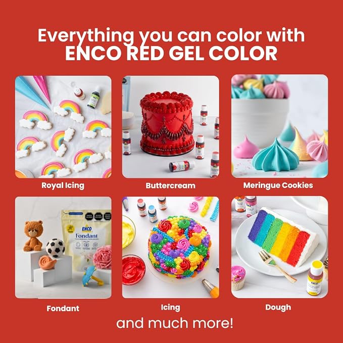 ENCO Food Coloring Gel Red 8.8 oz (250g) Concentrated, Vegan