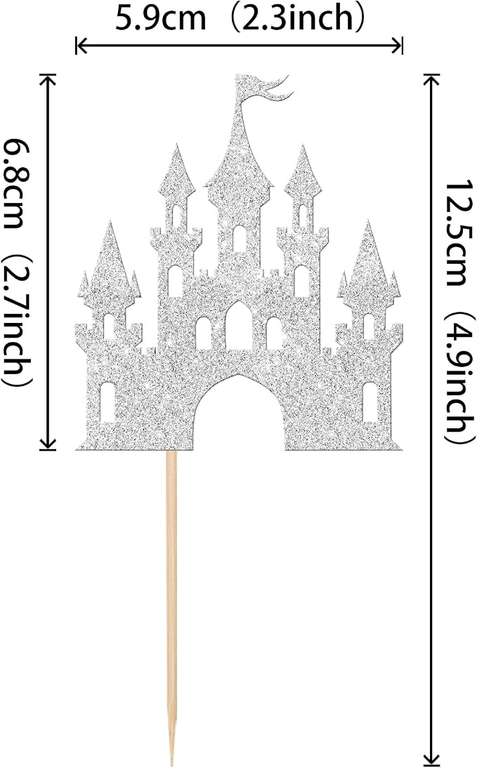 24 PCS Princess Castle Cupcake Toppers Glitter Princess Cupcake Toppers Queen Castle Theme Birthday Party Cake Decoration for Girls Princess Baby Shower Birthday Party Decorations Supplies Silver