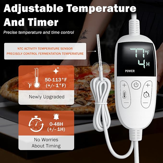 Folding Bread Proofing Box Home Kitchen Fermenter with Fahrenheit Temperature Control Digital Timer, Included Metal Rack 3-Side Heating, For Sourdough, Bread Pizza Dough Rising Yogurt